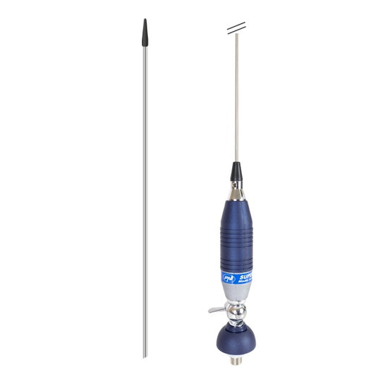 Antena CB Sirio SUPER 9 cu fluture, lungime 155 cm, 27 - 28.5 MHz, 250W, montura, cablu RG58 de 4m si mufa PL259 incluse