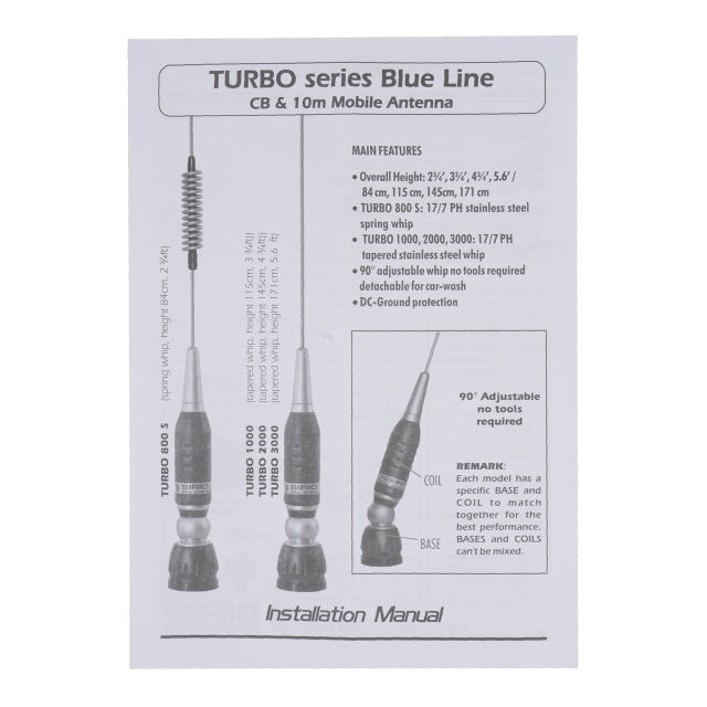 Antena CB Sirio Turbo 3000PL Blue Line Cod 2202405.41 fara cablu