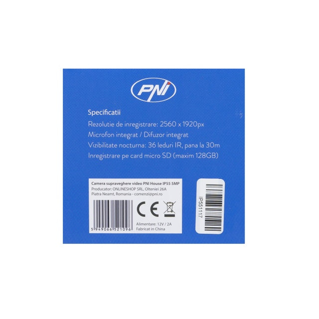 Camera supraveghere video PNI House IP55 5MP wireless cu IP, stand-alone, de exterior si interior si slot microSD, mod noapte