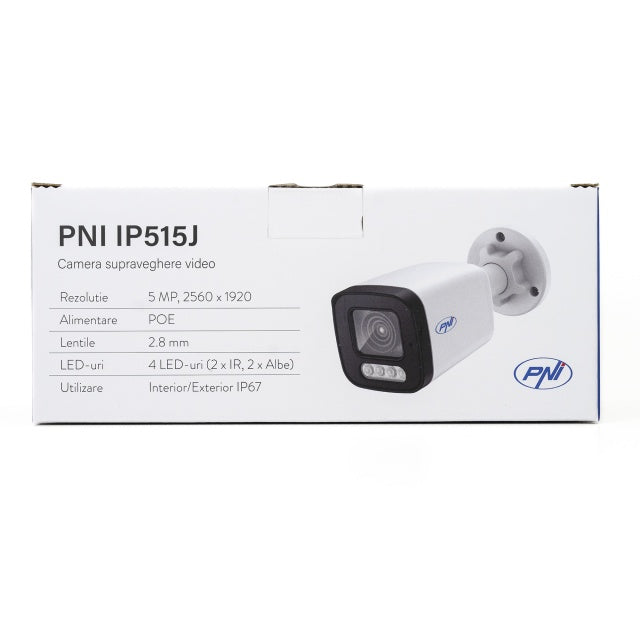 Camera supraveghere video PNI IP515J POE, bullet 5MP, 2.8mm, pentru exterior, audio bidirectional, alb