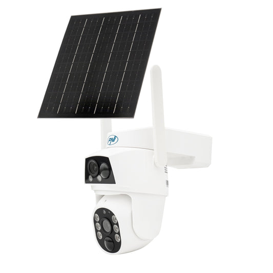 Camera supraveghere video PNI IP794 cu Wi-Fi, PTZ, dual lens 2MP + 2MP, panou solar 5.5W, acumulator bloc 8000mAh
