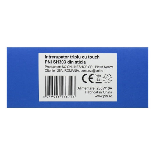 Intrerupator triplu cu touch PNI SH303 din sticla, alb cu LED indicator