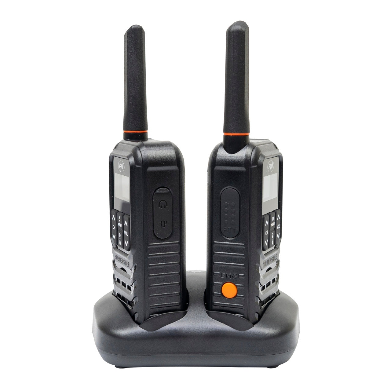 Kit 4 statii radio portabile PNI PMR R80 PRO 0.5W, 16 canale, Waterproof IP67, cu lanterna LED, buton SOS, VOX, USB-C