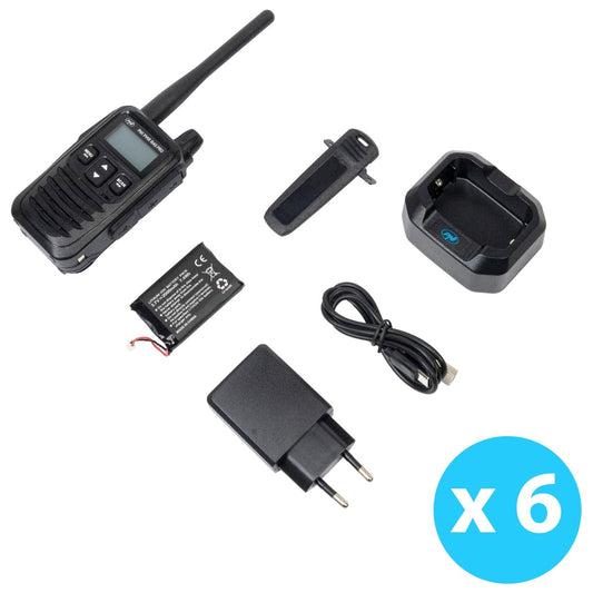 Kit 6 statii radio portabile PNI PMR R45 PRO 446MHz, 0.5W, 99 canale programabile, 16 PMR si tonuri 38 CTCSS si 104 DCS, Squelch 5 niveluri, VOX, TOT, BCL, Scan, Roger Beep
