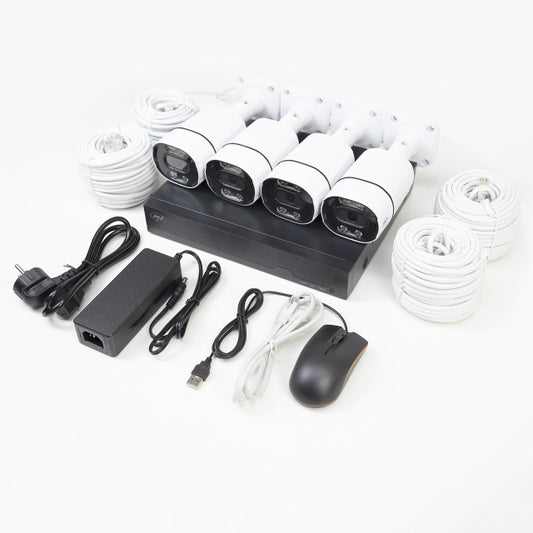 Kit supraveghere video PNI House IPMAX POE 8, NVR cu 4 porturi POE si 4 camere cu IP 8MP, IP66