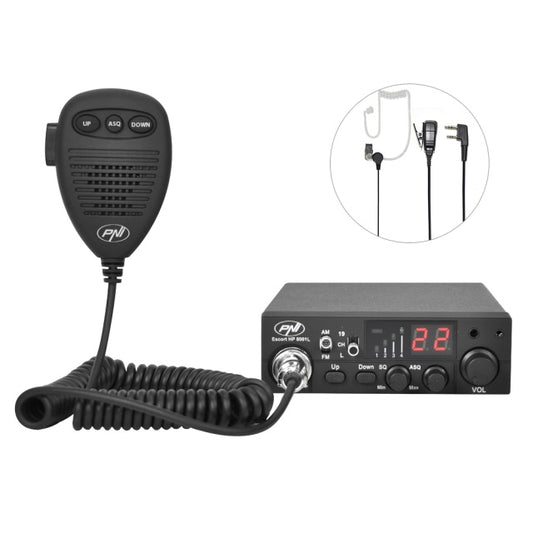 Pachet statie radio CB PNI ESCORT HP 8001L ASQ 4W 12V, 40 canale + Antena CB PNI Extra 40 cu magnet inclus, lungime 45 cm, 30W
