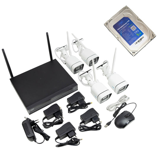 Pachet supraveghere video PNI House WiFi660 NVR cu 4 camere wireless, 3MP si HDD PNI SafeHouse 1TB, 3.5'' inclus