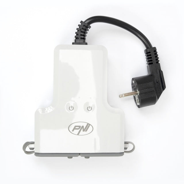 Priza inteligenta dubla de exterior PNI SafeHome PT840S WiFi comanda prin internet, aplicatie de mobil Tuya Smart, integrare in scenarii si automatizari smart cu alte produse compatibile Tuya, Alexa s