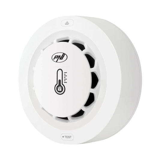 Senzor de fum, temperatura si umiditate PNI SafeHouse A022 cu Wi-Fi, compatibil cu aplicatia Tuya, alarma sonora 80dB, alimentare 3V