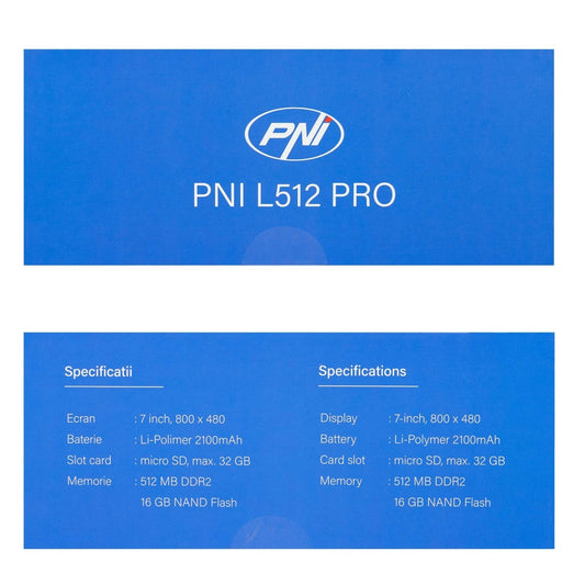 Sistem de navigatie GPS PNI L512 PRO cu parasolar, 7 inch, 800 MHz, 512MB DDR, 16GB memorie interna, FM transmitter