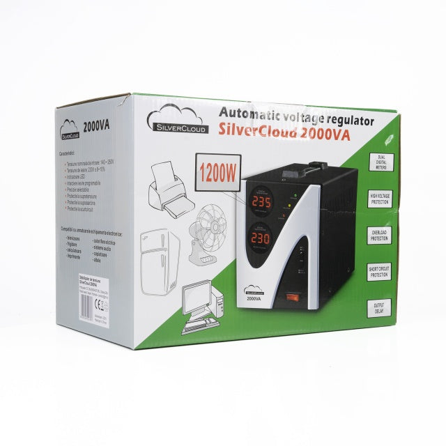 Stabilizator de tensiune SilverCloud 2000VA 1200W 9.1A iesire 230V ± 10%