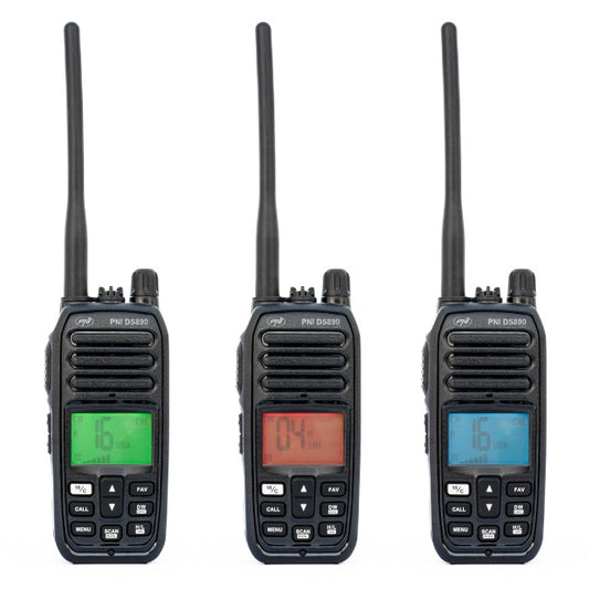 Statie radio maritima portabila PNI DS890, 88 canale, 10 canale meteo, Squelch reglabil, Roger Beep, Dual Watch, Scan, Call, NRC, acumulator 1800mAh, IP67