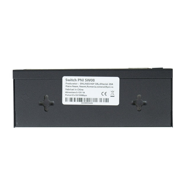 Switch PNI SW08 cu 8 porturi 10/100 Mbps, carcasa metalica, fara ventilator, plug & play, protectie fulger 4KV