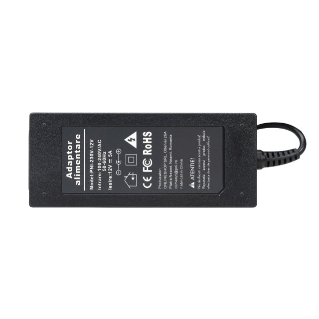 Alimentator PNI CCTV 230V, intrare 230V, iesire 12V, 5A, 2 metri, negru