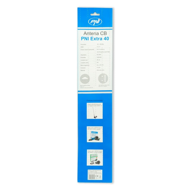 Antena CB PNI Extra 40, cu magnet inclus, lungime 45 cm, 30W, 26-30MHz, SWR 1.0, fibra de sticla