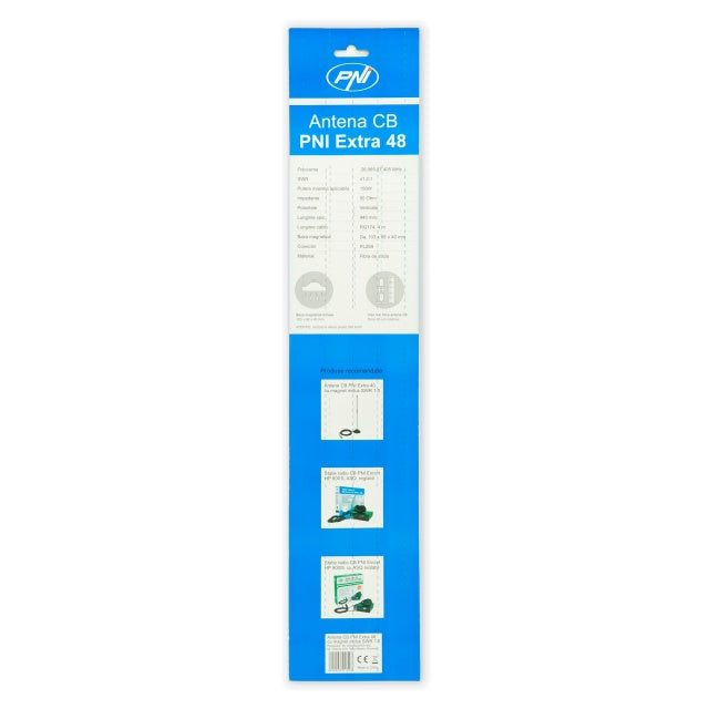 Antena CB PNI Extra 48, cu magnet inclus, 45 cm, 26-30MHz, 150W, SWR 1.0, fibra de sticla