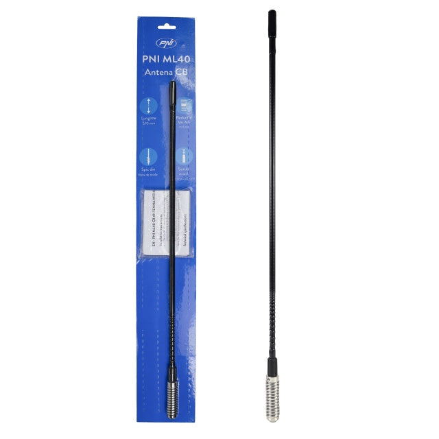 Antena CB PNI ML40, lungime 57 cm, cu adaptor filetat tata-tata M6 la M5 inclus