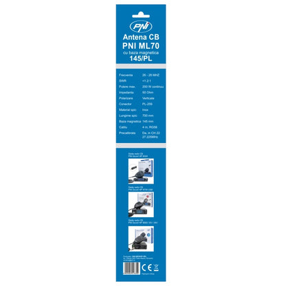 Antena CB PNI ML70, lungime 70cm, 26-30MHz, 200W, magnet 145 mm inclus