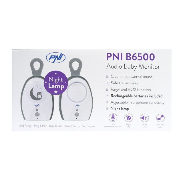 Audio Baby Monitor PNI B6500 wireless, intercom, cu lampa de noapte, functie Vox si Pager, sensibilitate microfon reglabila