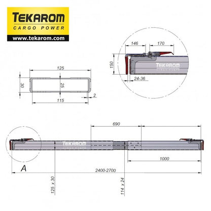 Bara orizontala fixare marfa - aluminiu 2,4 - 2,7 m