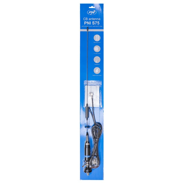 Bax 20 bucati antene CB PNI S75 cu fluture, montura, cablu si mufa PL