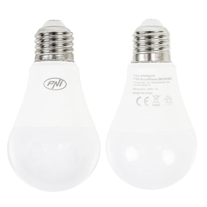 Bec inteligent PNI SmartHome SM7RGBW LED 7W lumina RGBW reglabila, programabil WiFi, control prin internet, App Tuya Smart, compatibil Amazon Alexa si Google Home