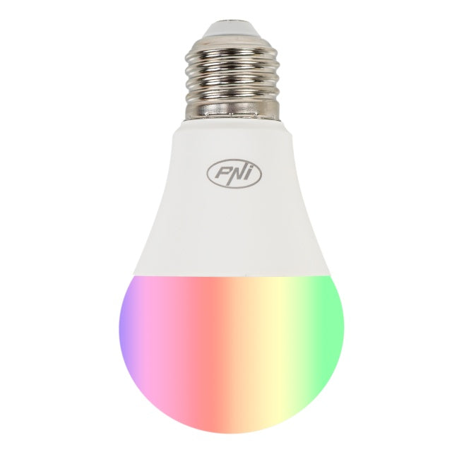Bec inteligent PNI SmartHome SM7RGBW LED 7W lumina RGBW reglabila, programabil WiFi, control prin internet, App Tuya Smart, compatibil Amazon Alexa si Google Home
