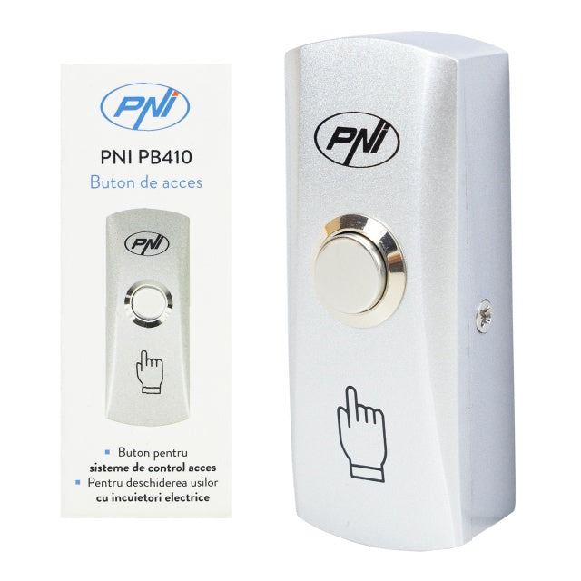 Buton de acces PNI PB410, contact iesire NO/COM, max. 12V/24V 0.5A, aliaj de zinc