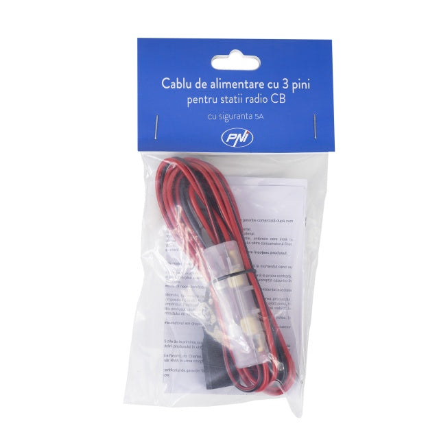 Cablu alimentare PNI cu 3 pini si siguranta 5A pentru statii radio CB, lungime 200 cm
