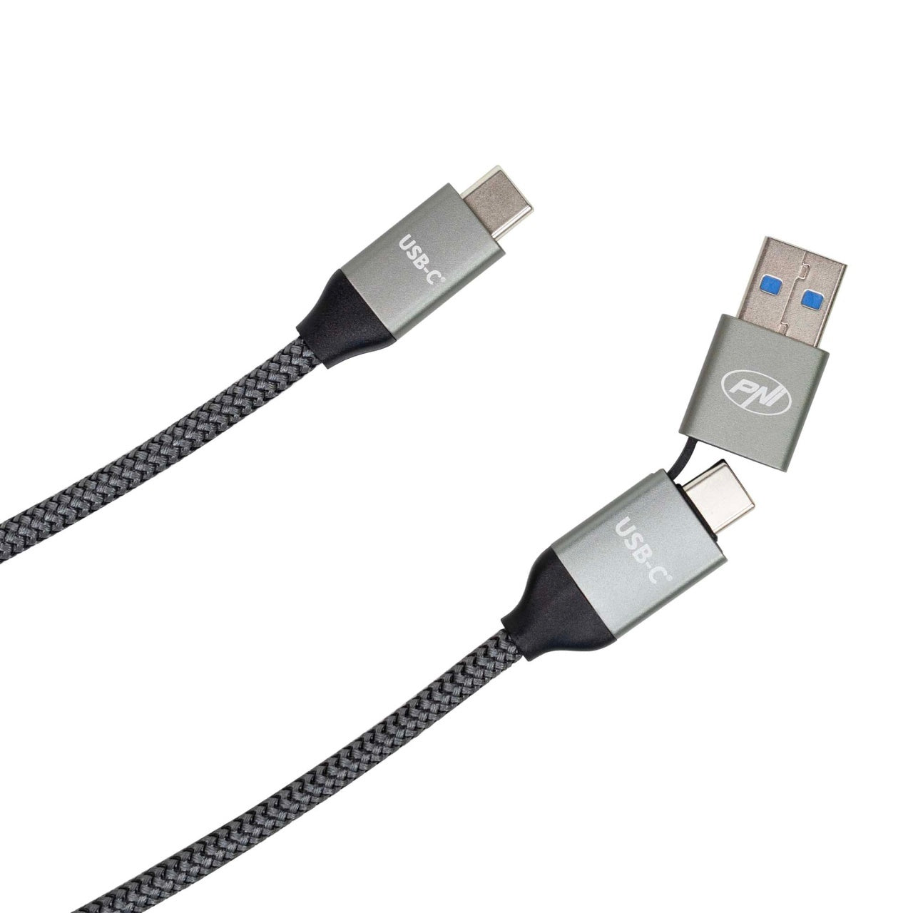 Cablu date si incarcare PNI CD600 USB Type-C la Type-C 60W + adaptor USB Type-C la USB-A, lungime 1m
