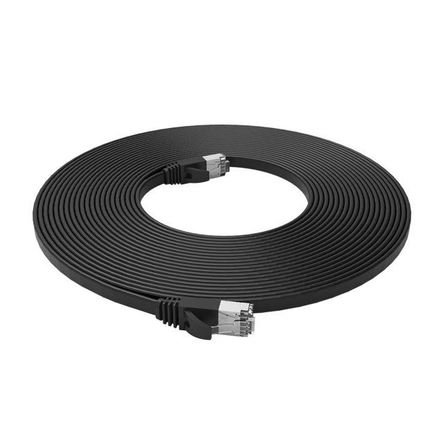 Cablu de retea plat S/STP CAT7 PNI U7075B, 2 x RJ45, 4 perechi de fire, 32AWG, cupru, 10 Gbps, 600 MHz, 7.5m, negru