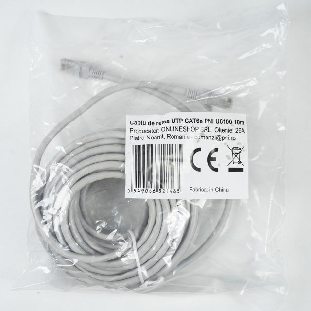 Cablu de retea UTP CAT6 PNI U6100, patch mufat 2xRJ45, 8 fire x 0.5 mm, 10m