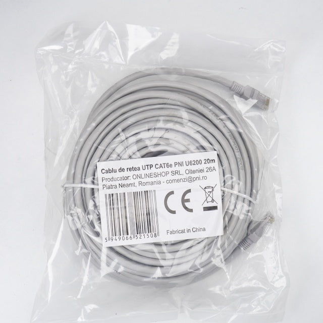 Cablu de retea UTP CAT6 PNI U6200, mufat 2xRJ45, 8 fire x 0.4 mm, 20m