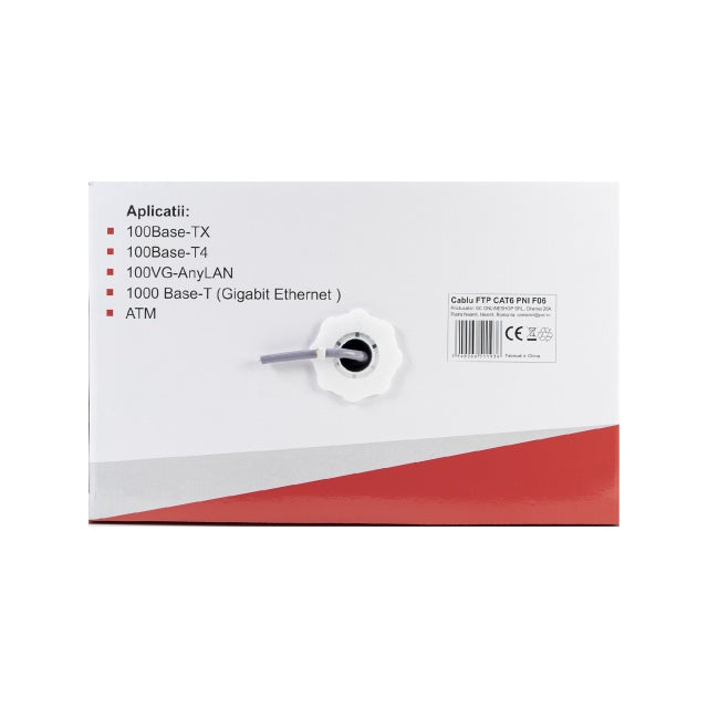 Cablu FTP CAT6 PNI F06 cu 4 perechi pentru internet 1 Gigabit si sisteme de supraveghere Rola 305m