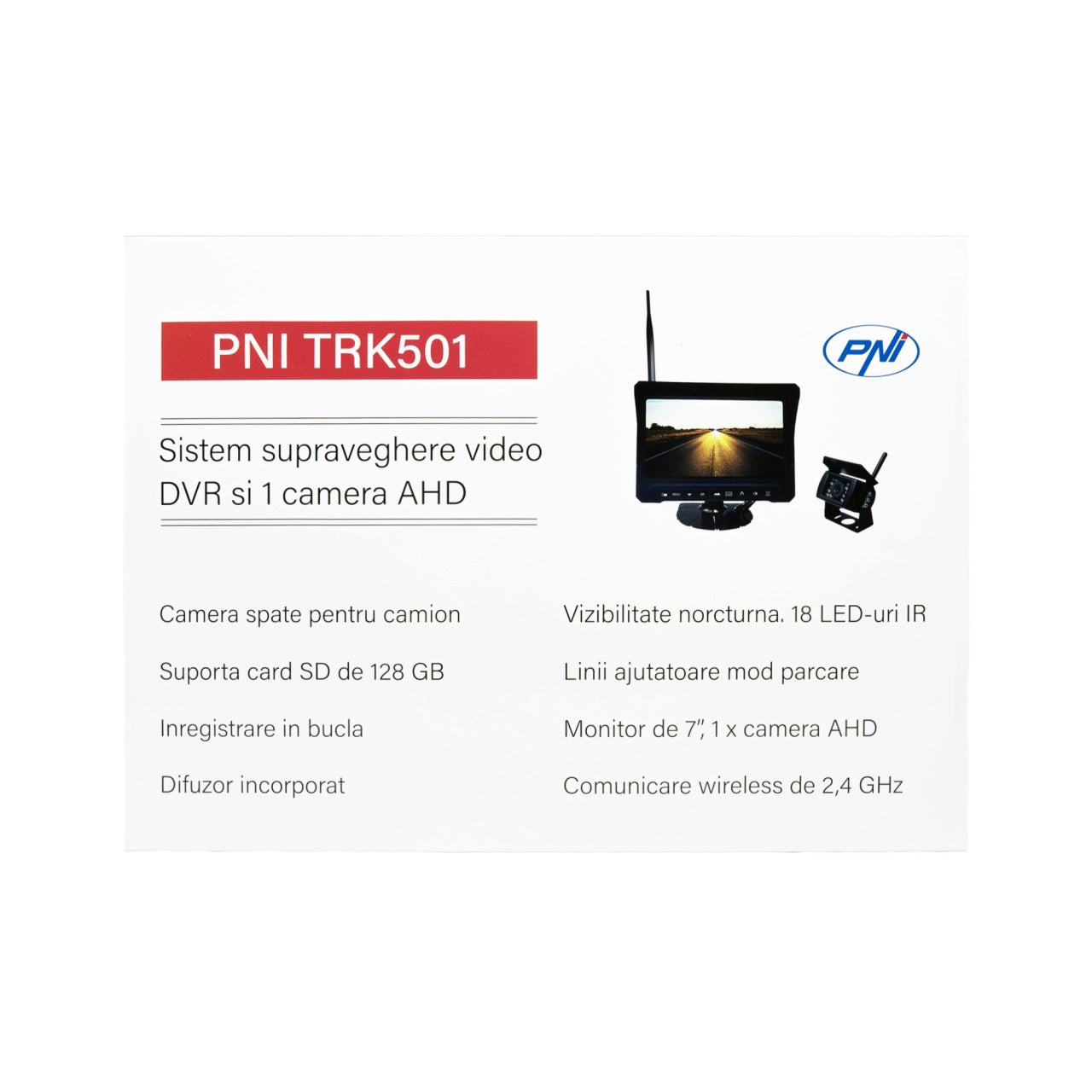 Camera de mers inapoi si monitor LCD wireless PNI TRK501 cu functie DVR, slot card micro SD, LED-uri IR, pentru camion