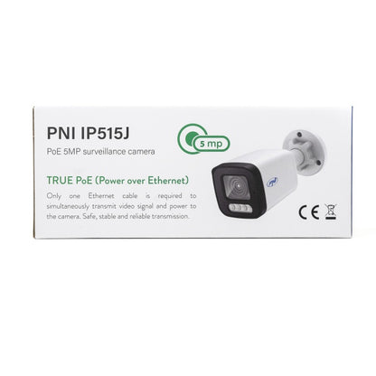 Camera supraveghere video PNI IP515J POE, bullet 5MP, 2.8mm, pentru exterior, audio bidirectional, alb