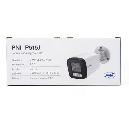 Camera supraveghere video PNI IP515J POE, bullet 5MP, 2.8mm, pentru exterior, audio bidirectional, alb