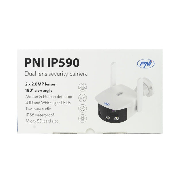 Camera supraveghere video PNI IP590, wireless, cu IP, Dual lens, 2 x 2MP, 180 grade, slot card micro SD