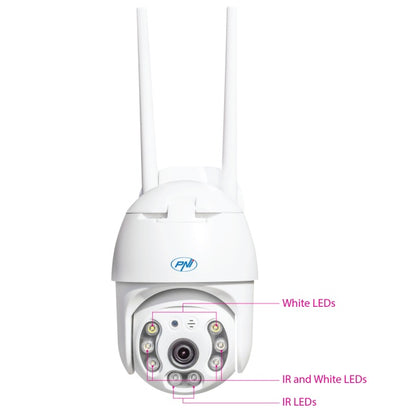 Camera supraveghere video PNI IP65 live PTZ 5MP, GSM 4G, slot card micro SD, detectie miscare, detectie silueta umana, de exterior IP66, LED-uri IR si LED-uri albe