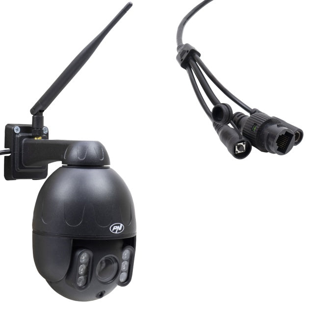 Camera supraveghere video PNI IP655B 5MP WiFi PTZ 5X Zoom optic H265, slot microSD, stand-alone, Night Vision 50m IP66 Alarma detectie miscare Comunicare audio bidirectionala