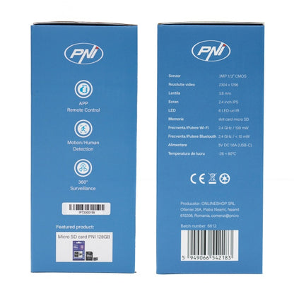 Camera supraveghere video PNI IP733 3MP, audio si video bidirectional, cu buton apelare prin Bluetooth, ecran, functie baby monitor