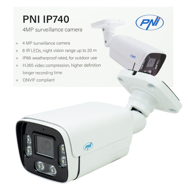 Camera supraveghere video PNI IP740 4MP, 6 LED-uri IR, IP66, alb