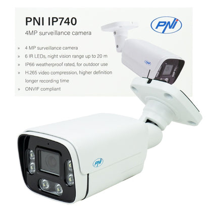 Camera supraveghere video PNI IP740 4MP, 6 LED-uri IR, IP66, alb
