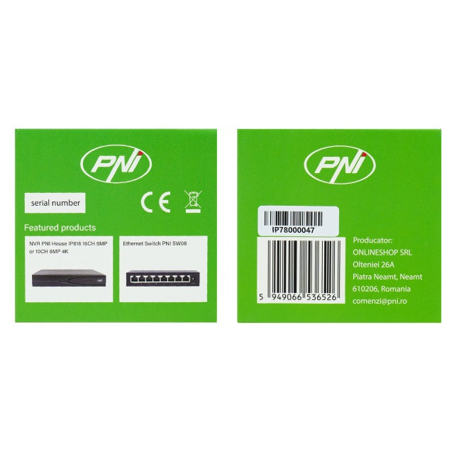 Camera supraveghere video PNI IP780, 8MP, 4K, IP, 6 LED-uri IR, IP66, alb