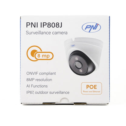 Camera supraveghere video PNI IP808J, POE, 8MP, black light, lentila 2.8mm, pentru exterior, alb