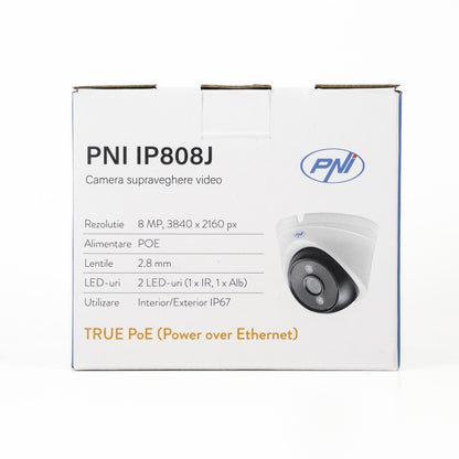 Camera supraveghere video PNI IP808J, POE, 8MP, black light, lentila 2.8mm, pentru exterior, alb