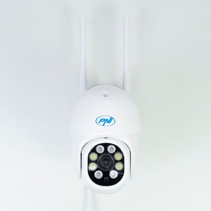 Camera supraveghere video wireless PNI IP840 + card PNI 128GB WiFi, PTZ, 8MP 4K, slot micro SD, stand-alone, functii AI, ONVIF, ICSee app