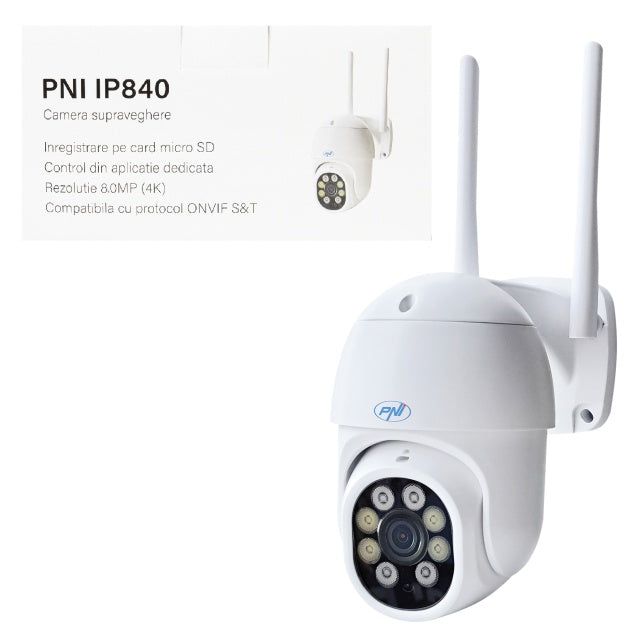 Camera supraveghere video wireless PNI IP840, WiFi, PTZ, 8MP 4K, slot micro SD, stand-alone, functii AI, ONVIF, ICSee app