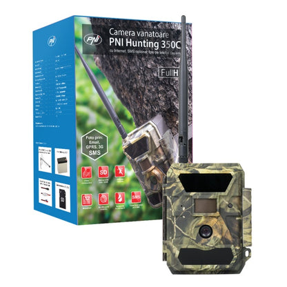 Camera vanatoare PNI Hunting 350C 12MP cu Internet 3G, SMS, transmite foto la miscare pe telefon, email, FTP, full HD 1080P, Night Vision, 58 leduri invizibile pentru animale