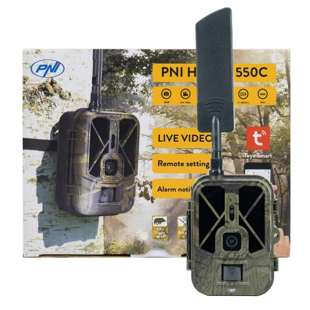 Camera vanatoare PNI Hunting 550C Internet 4G LTE, acces live si notificari prin aplicatia Tuya, acumulator reincarcabil inclus 8000 mAh